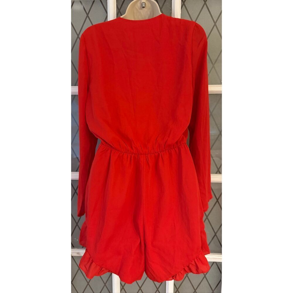 Nasty gal Womens Red Parigi Plunging Ruffle Romper Size medium - Picture 4 of 8
